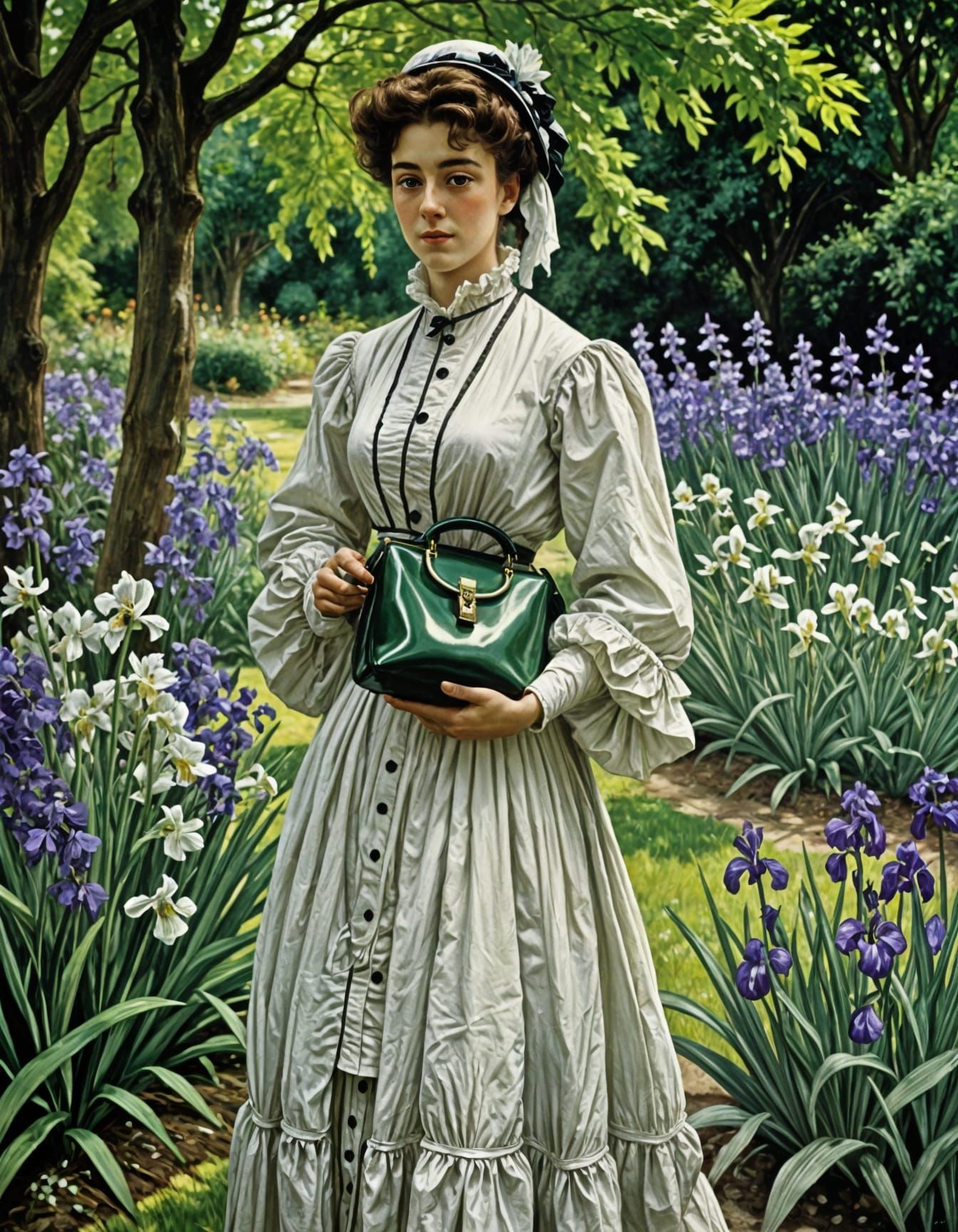 Edwardian Lady in Summer Garden, Whimsical Oil Painting