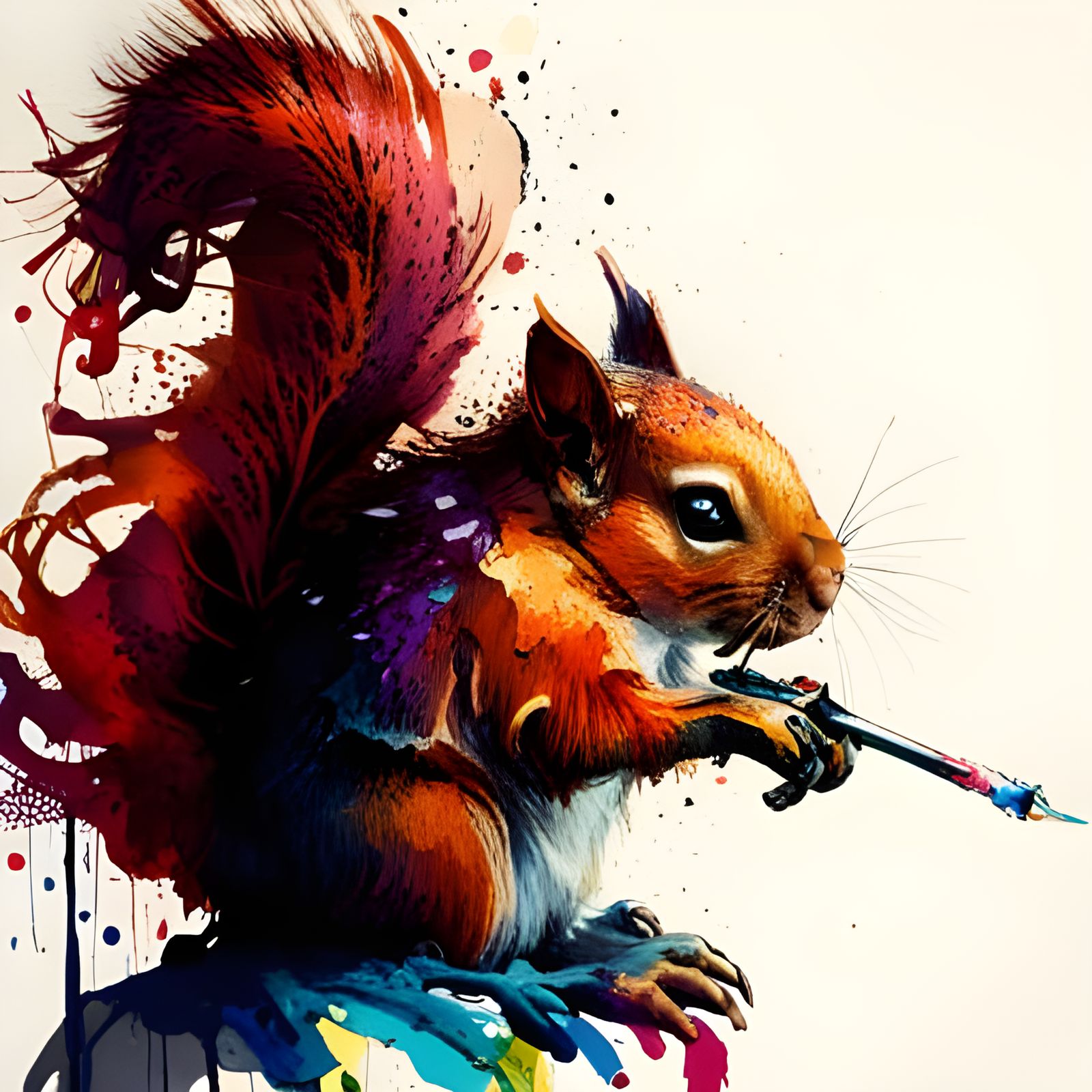 Colorful Ink Splash Squirrel Portrait in 3D