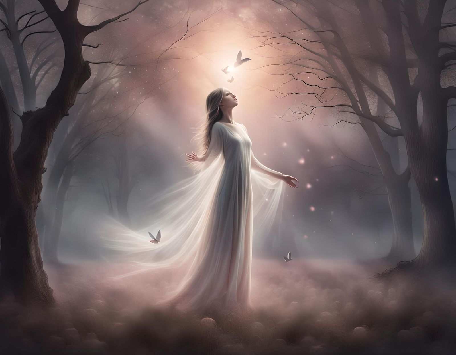 Ethereal Woman Embodies Love in Twilight Scene