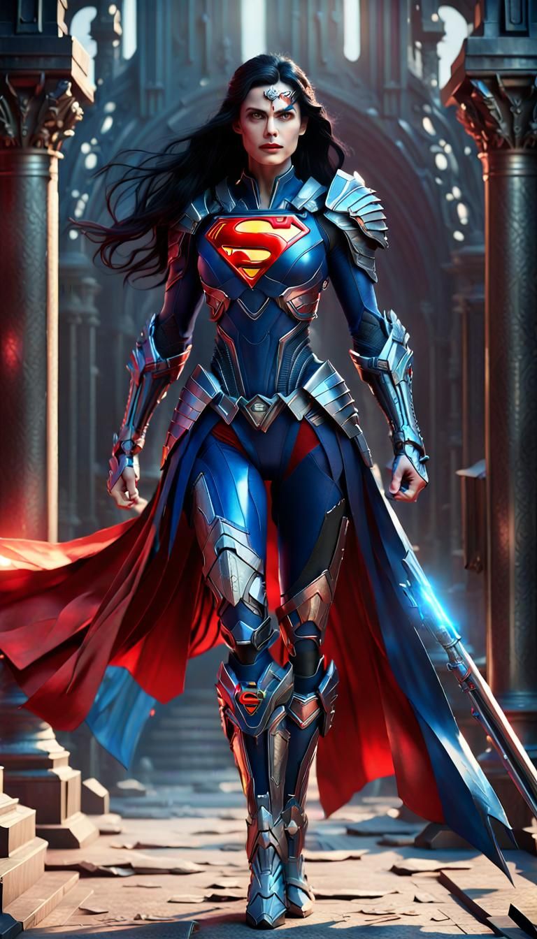 Woman in Rococo Cyber Armor with Blue Sword