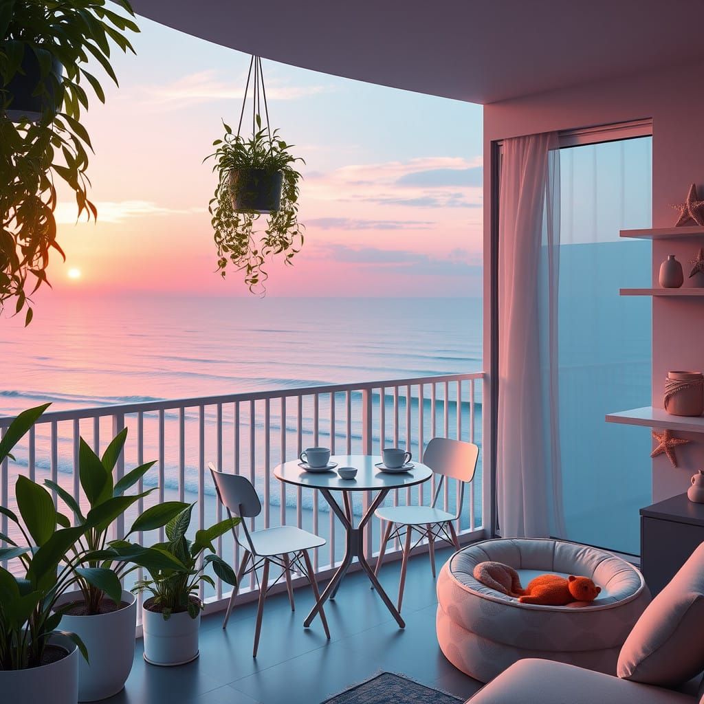 Serene Sunset Balcony Oasis in Tropical Paradise