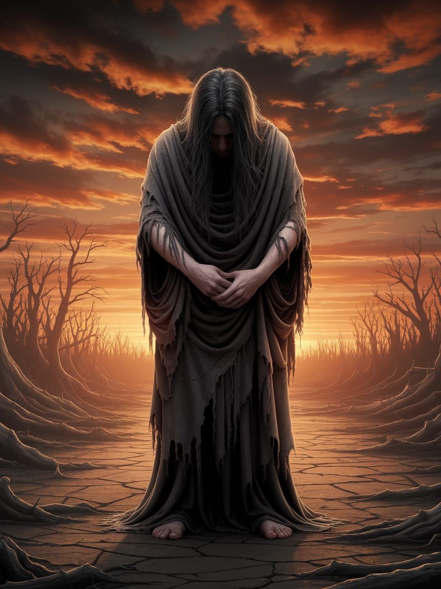 Evocative Sunset: A Lone Figure Embodies Sorrow