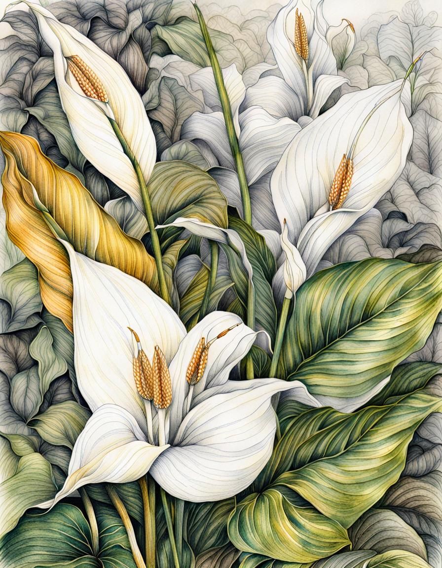 Botanical Ink Drawings: Peace Lilies