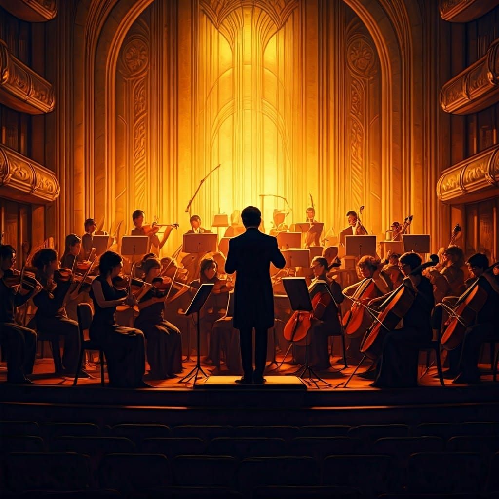 Semi-Realistic Symphony Orchestra in Art Deco Music Hall