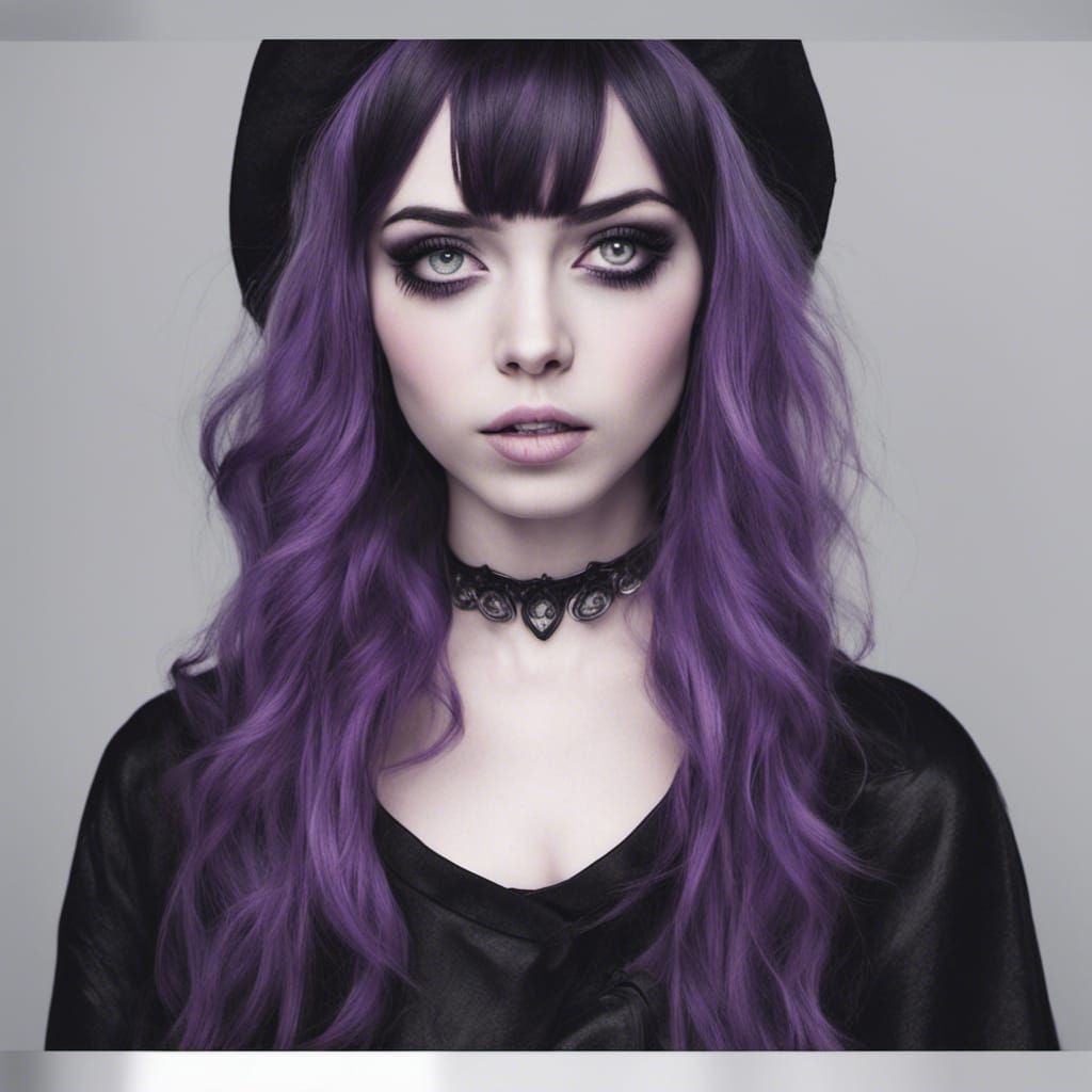 Enchanting Goth Girl Portrait with Purple Hair