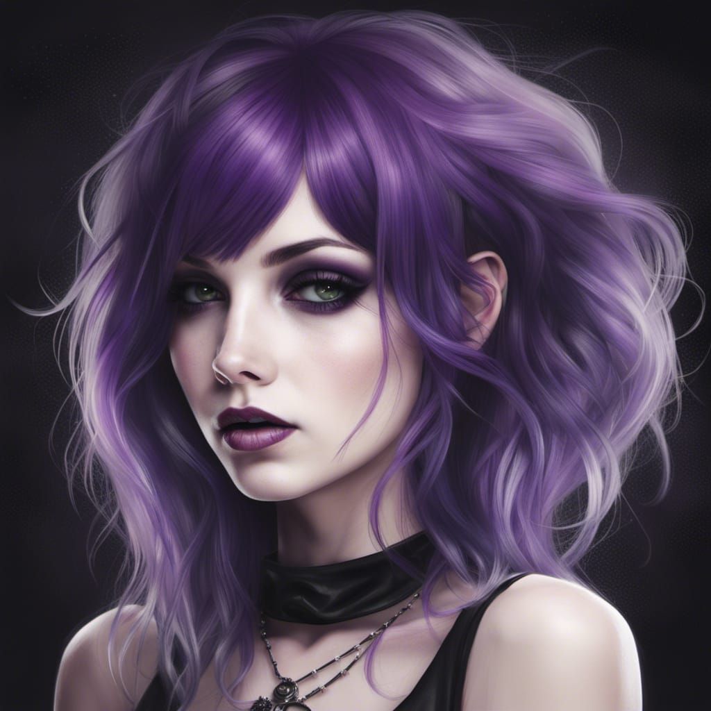 Enchanting Goth Girl Portrait with Purple Hair