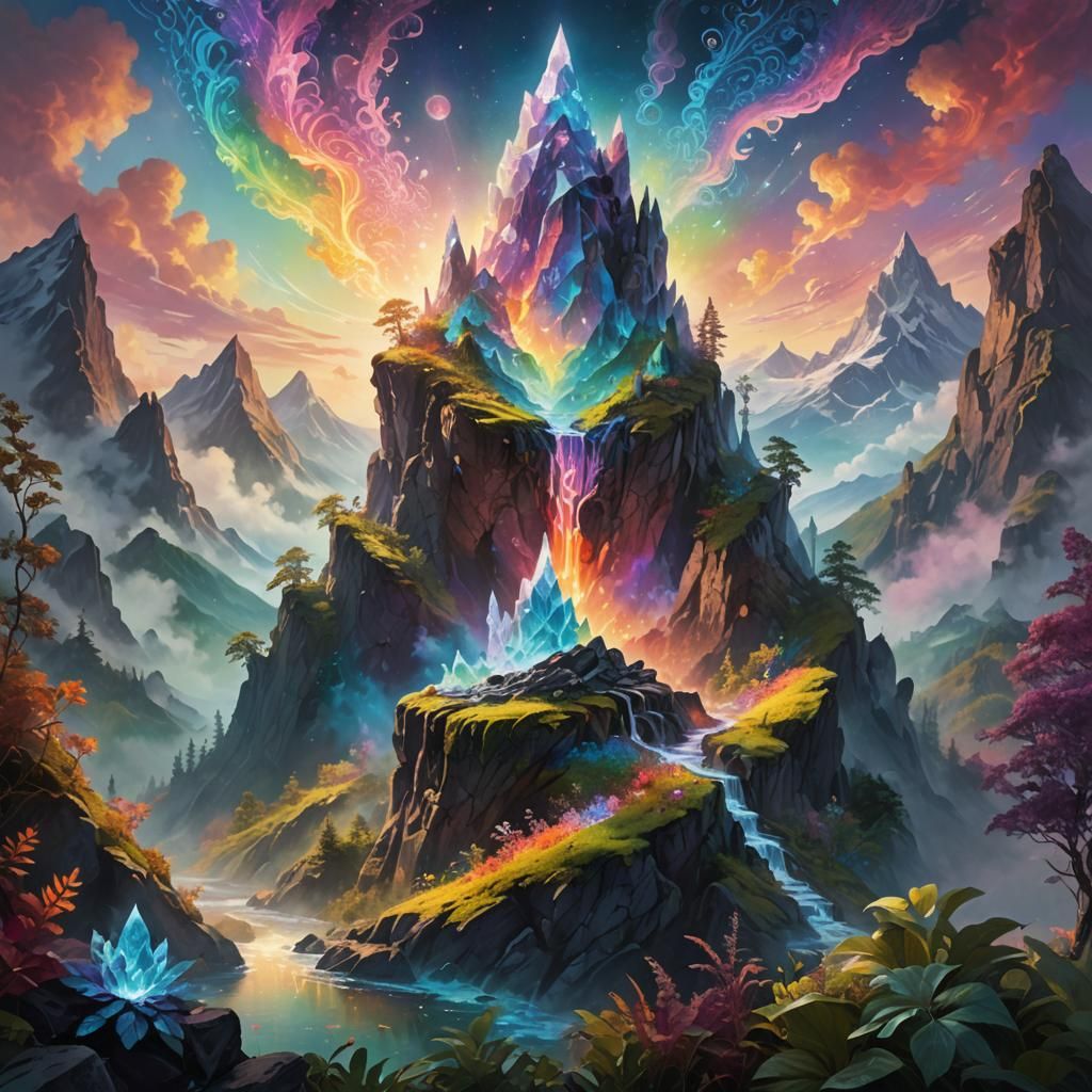 Mystical Being on Crystal Mountain: Art Nouveau Fantasy