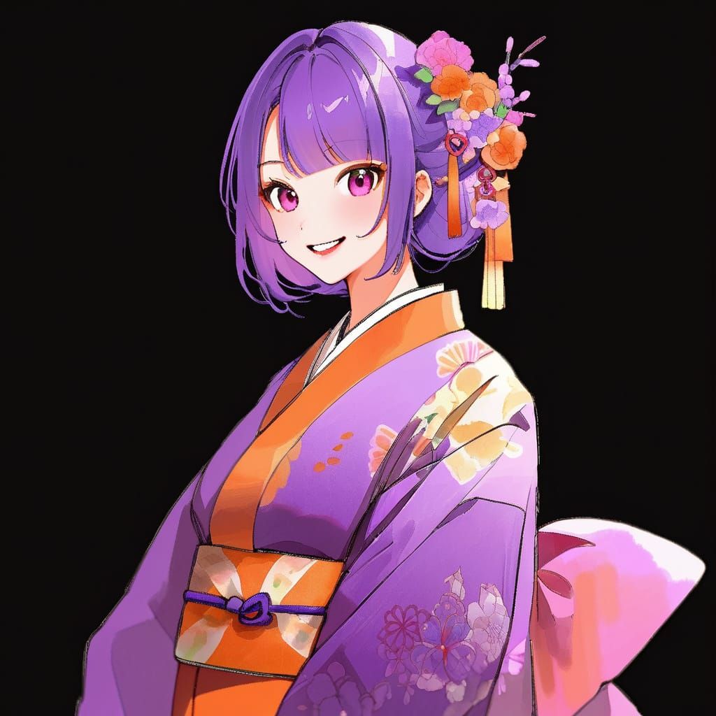 Geisha in Lavender and Blue Aquarela Painting