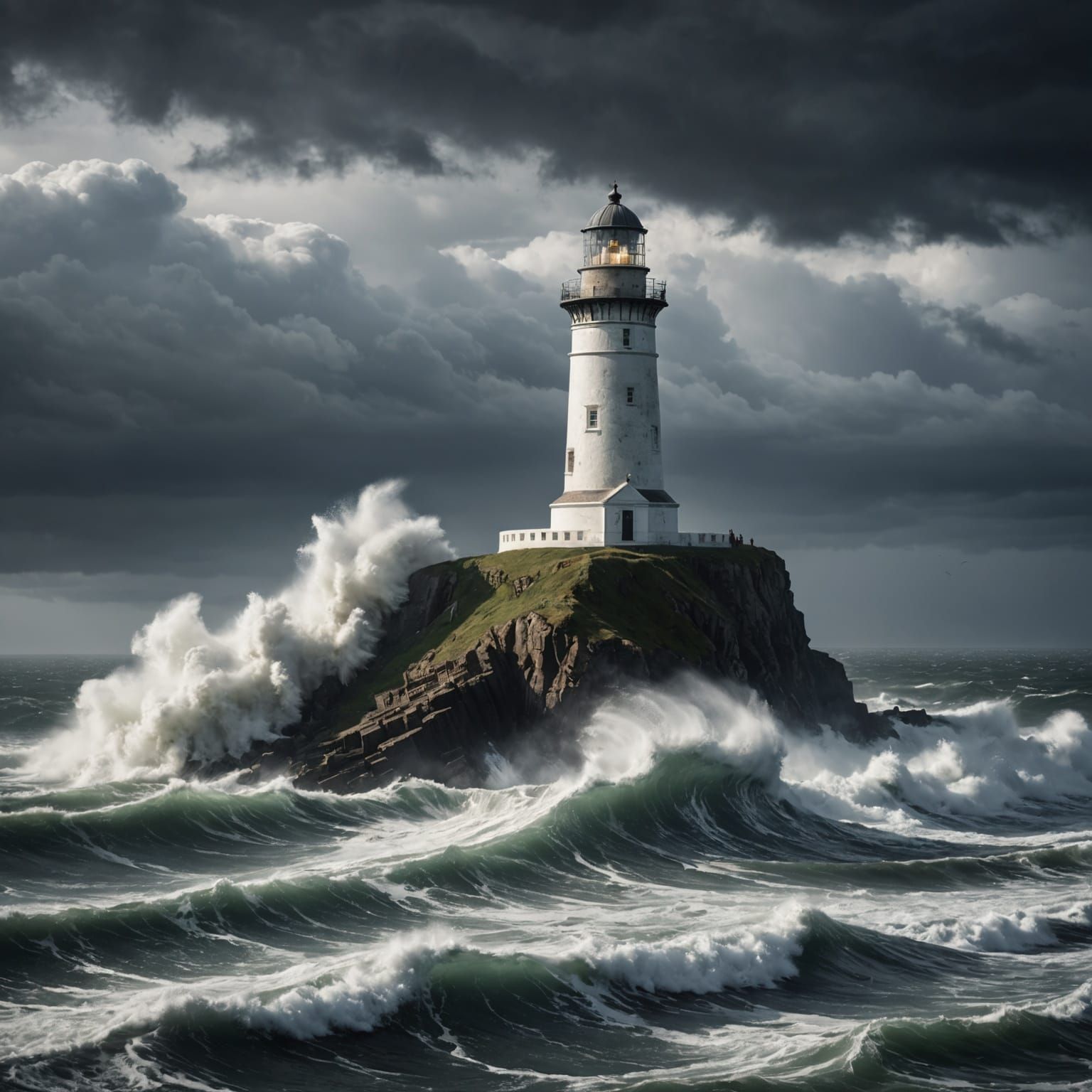 Dramatic Lighthouse in Atlantic Storm: Digital Matte Paintin...