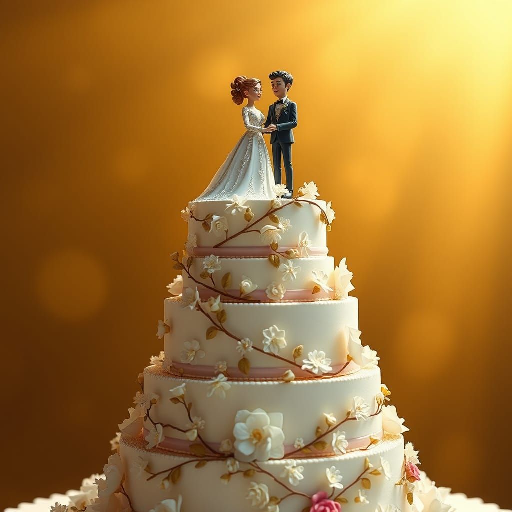 Majestic Wedding Cake with Miniature Bride and Groom