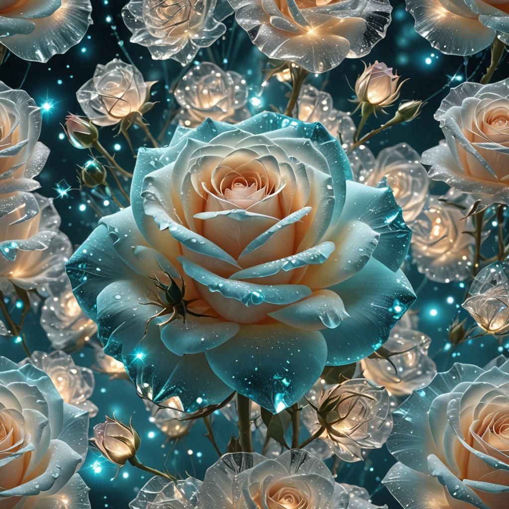 Cyan Constellation Rose with Crystal Flowers