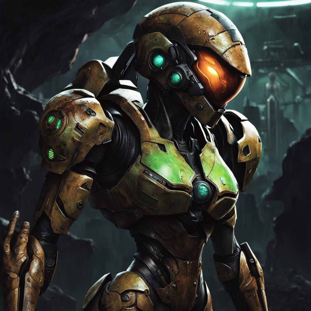 Gritty Sci-Fi Zombie Samus Aran Portrait