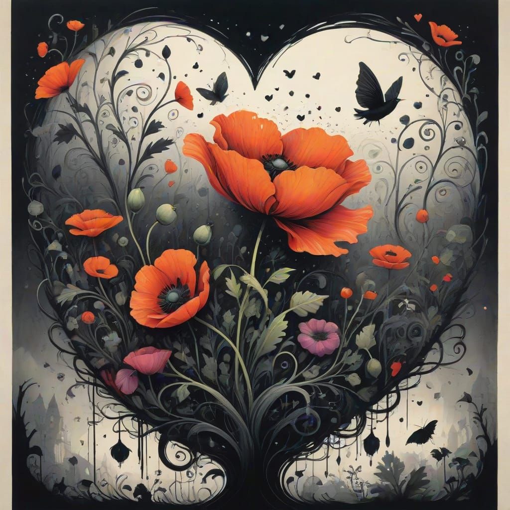 Heart-Shaped Card with Dark Whimsy in Pop Art Style