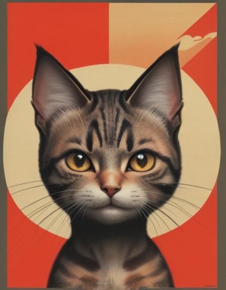 Humorous Cat Poster in Japanese Propaganda Style