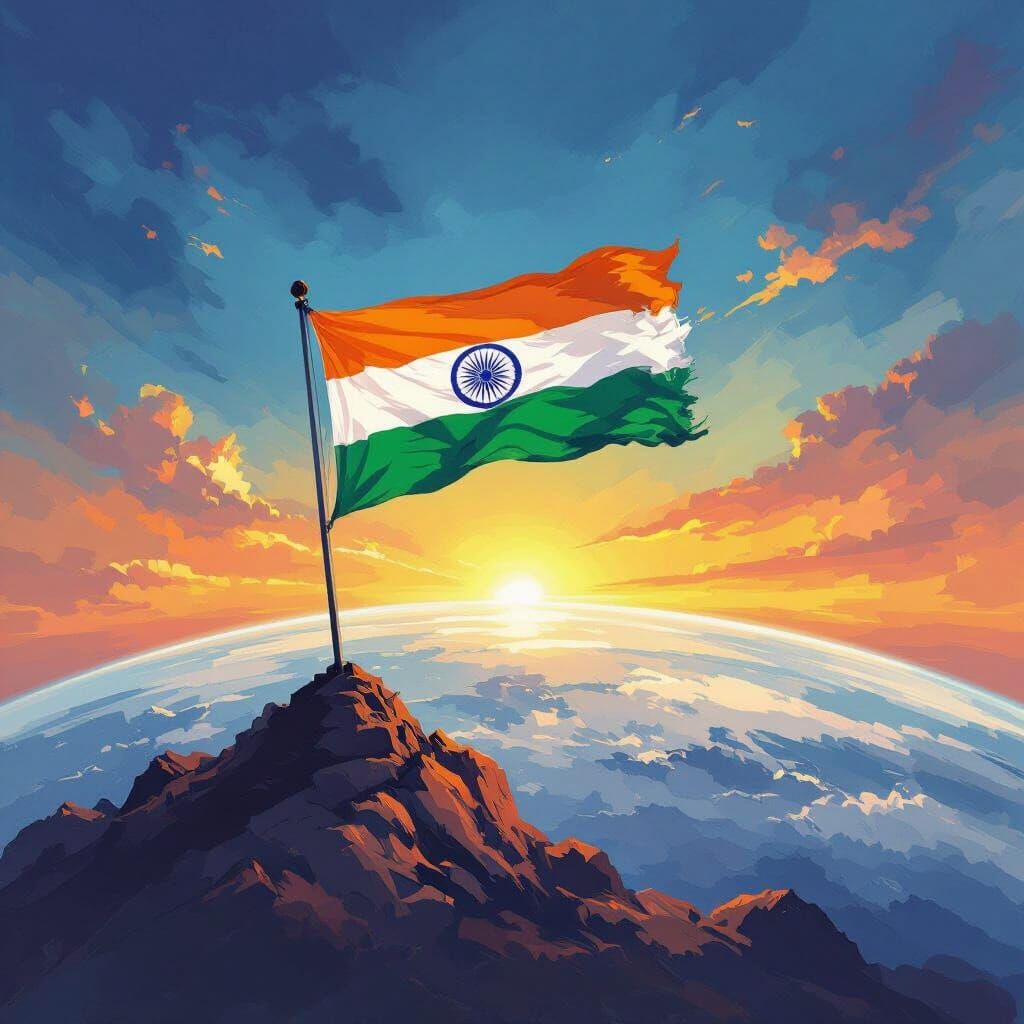 Indian Flag Waving Proudly Atop the World