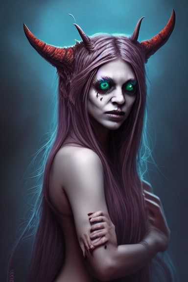 Terrifying Demon in Hyperdetailed Surreal Oil Painting