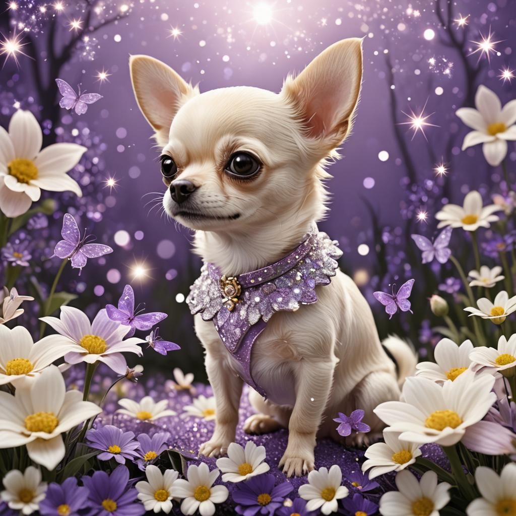 Cute Chihuahua in Fairy Garden, 3D Render