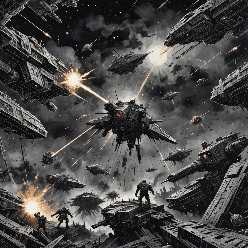 Dark Sci-Fi Space Battle in 80s Anime Style