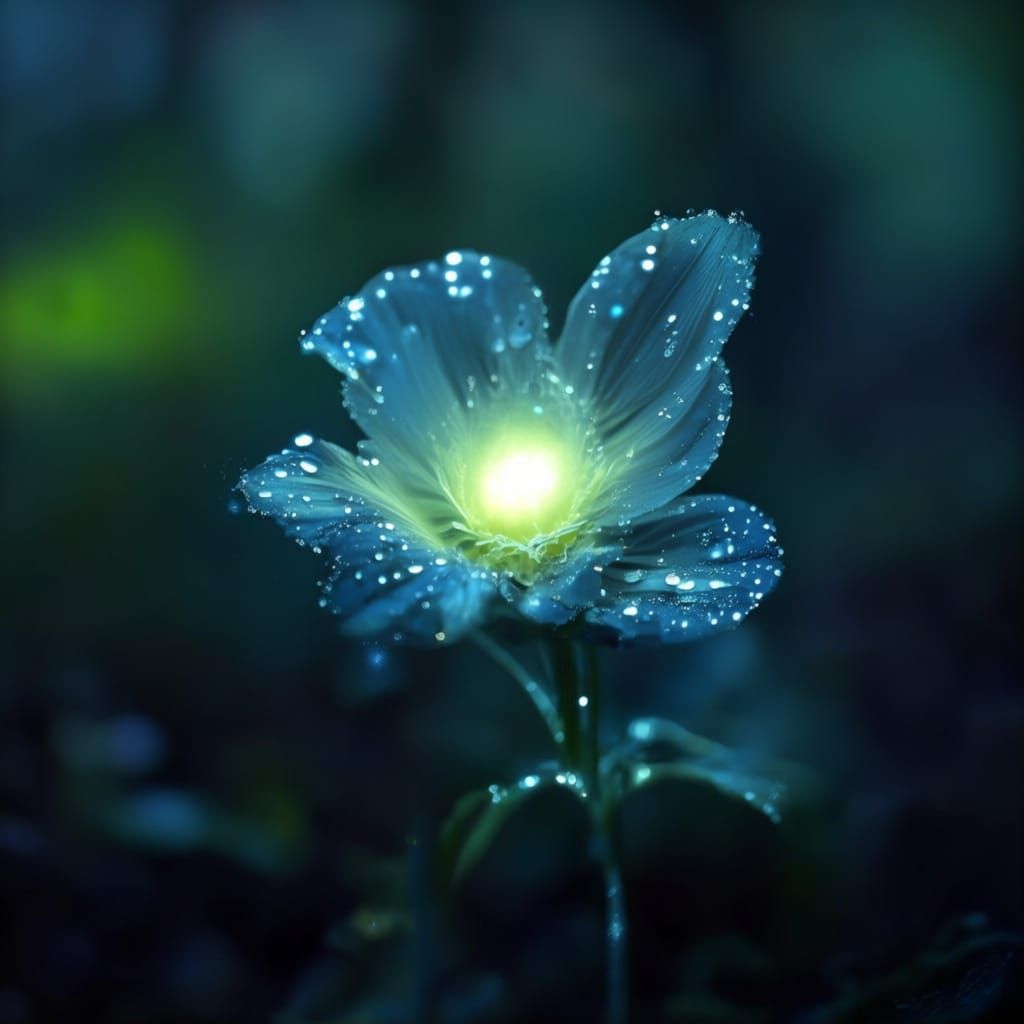 Glowing Flower Macro Shot with Galaxy Reflections