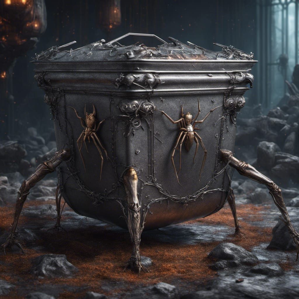 Fantasy Spider-Legged Garbage Bin in Matte Painting