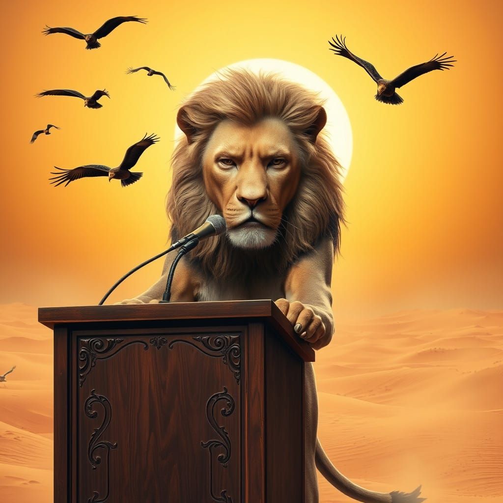 Trump the Lion of the Desert in Illusionistic Surrealism