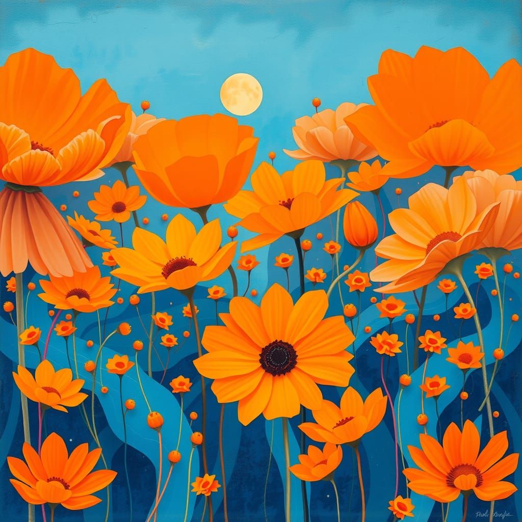 Vibrant Orange and Blue Abstract Color Field