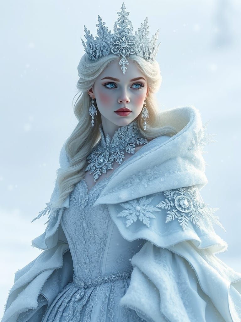 Ethereal Snow Queen in Frosty, Snowflake Gown