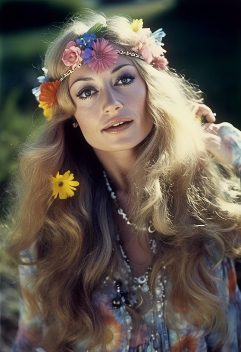 Psychedelic Portrait of Woman with Flowers