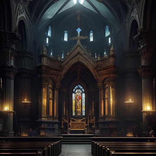 Demonic Priest Preaching in Crowded Church