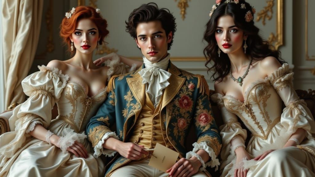 Rococo Goddess in Velvet and Gold Attire