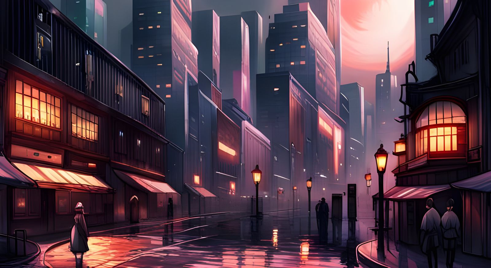 Cyberpunk Gothic Town in Anime Art Style