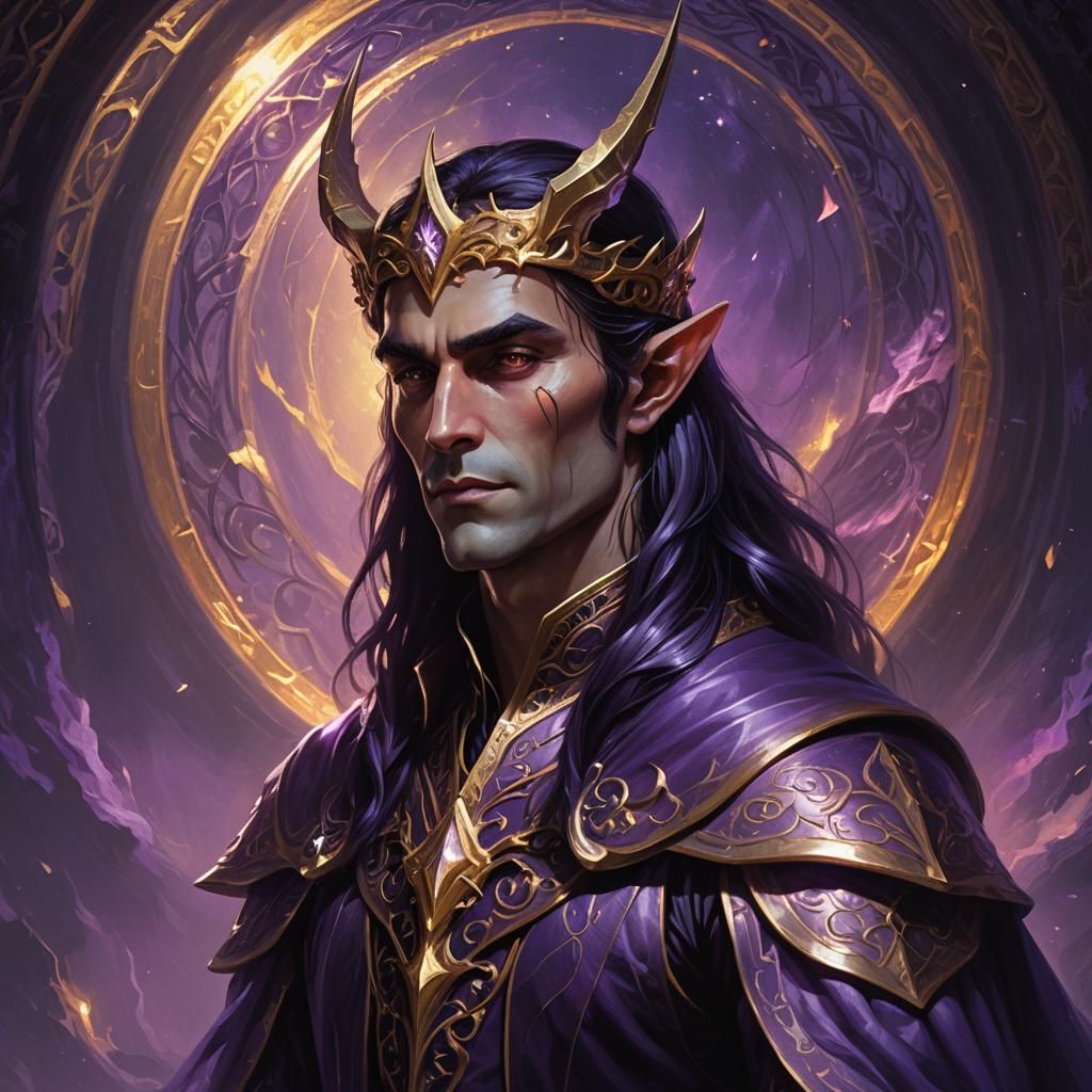 Digital fantasy concept art. Medium shot. Majestic shadow el...