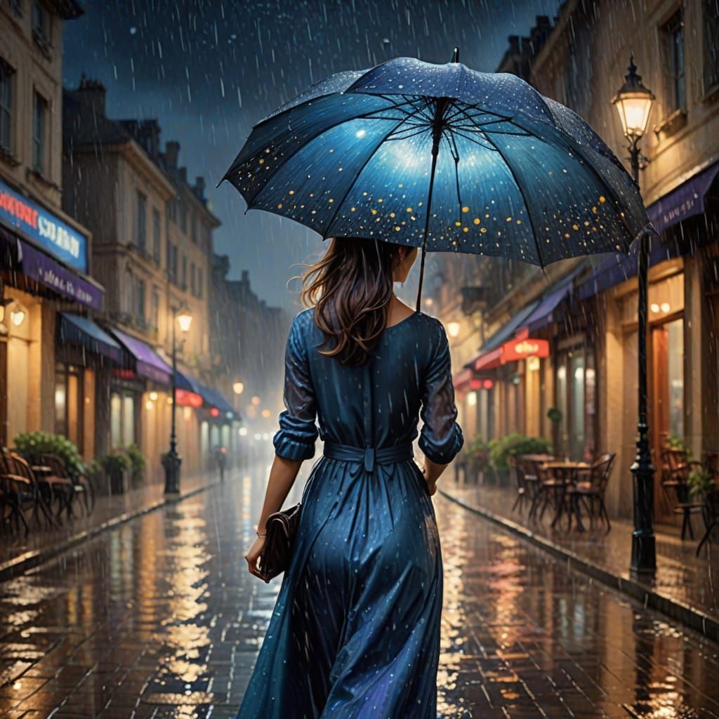 Dreamy Nighttime Scene in Soft Impressionist Style