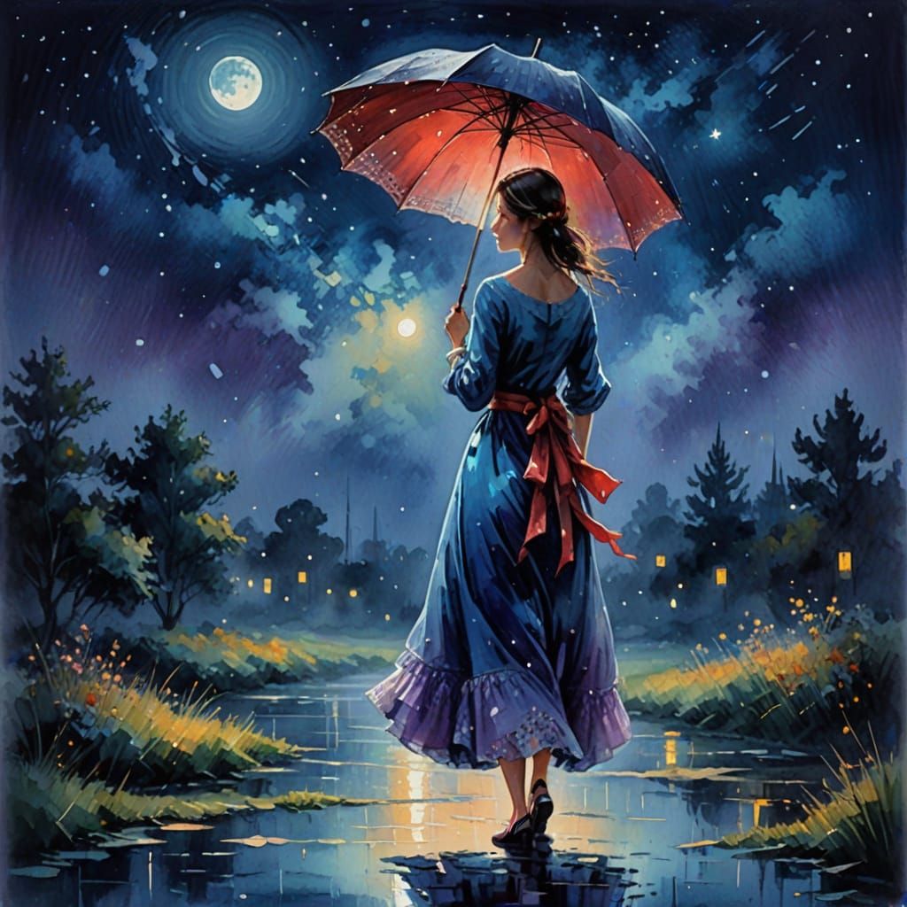 Enchanting Starlit Night in Impressionist Style