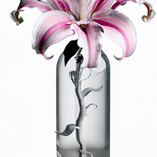 Pink Lily in Glass Jar with Silver Filigree