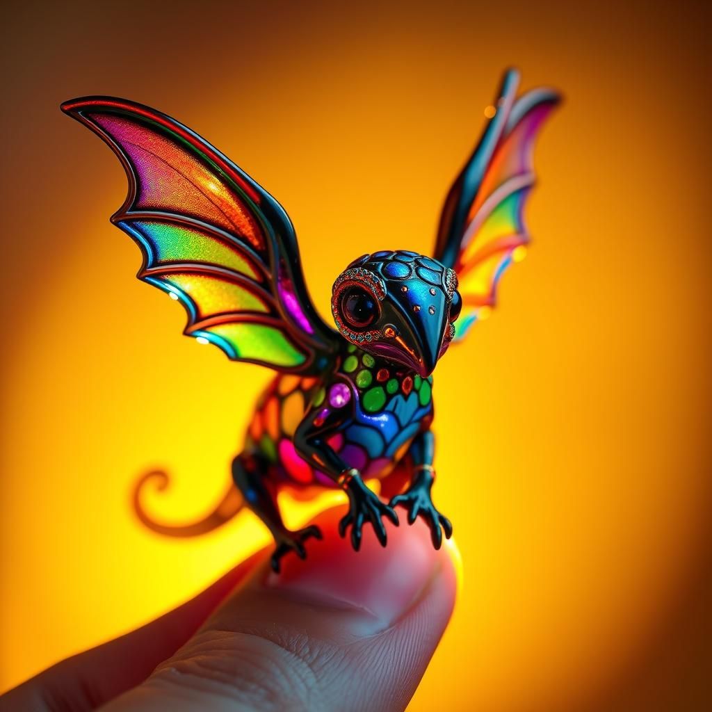 Whimsical Glass Chupacabra Sculpture in Alebrijes Style