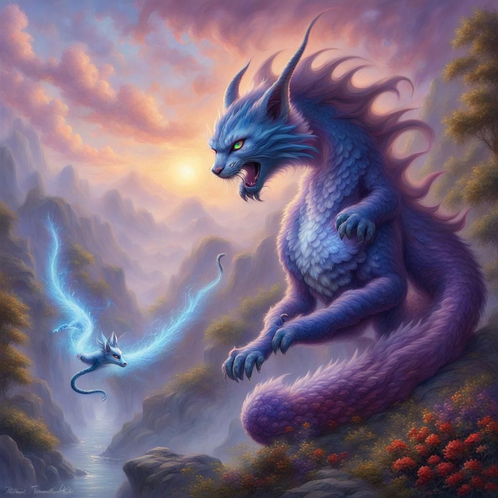 Saiyan Cat Fights Blue Fire Dragon