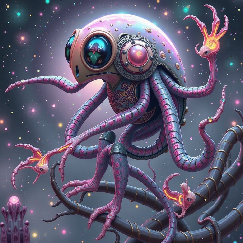 Surreal Astronaut Alien Frog in Iridescent Spacesuit