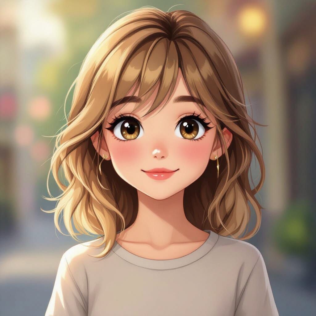 Cute Cartoon Girl with Blonde Highlights in Anime Style