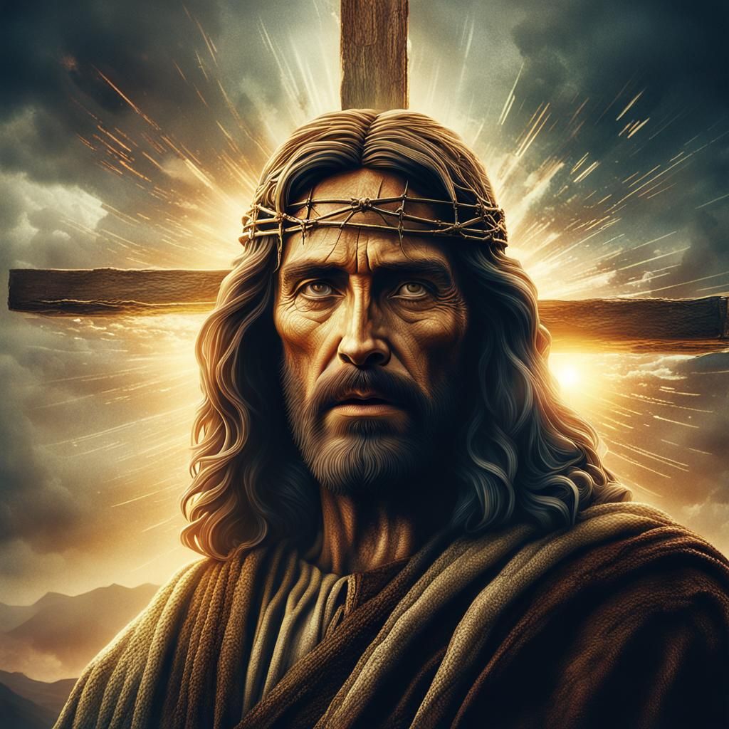 Dramatic Jesus Face with Christian Cross