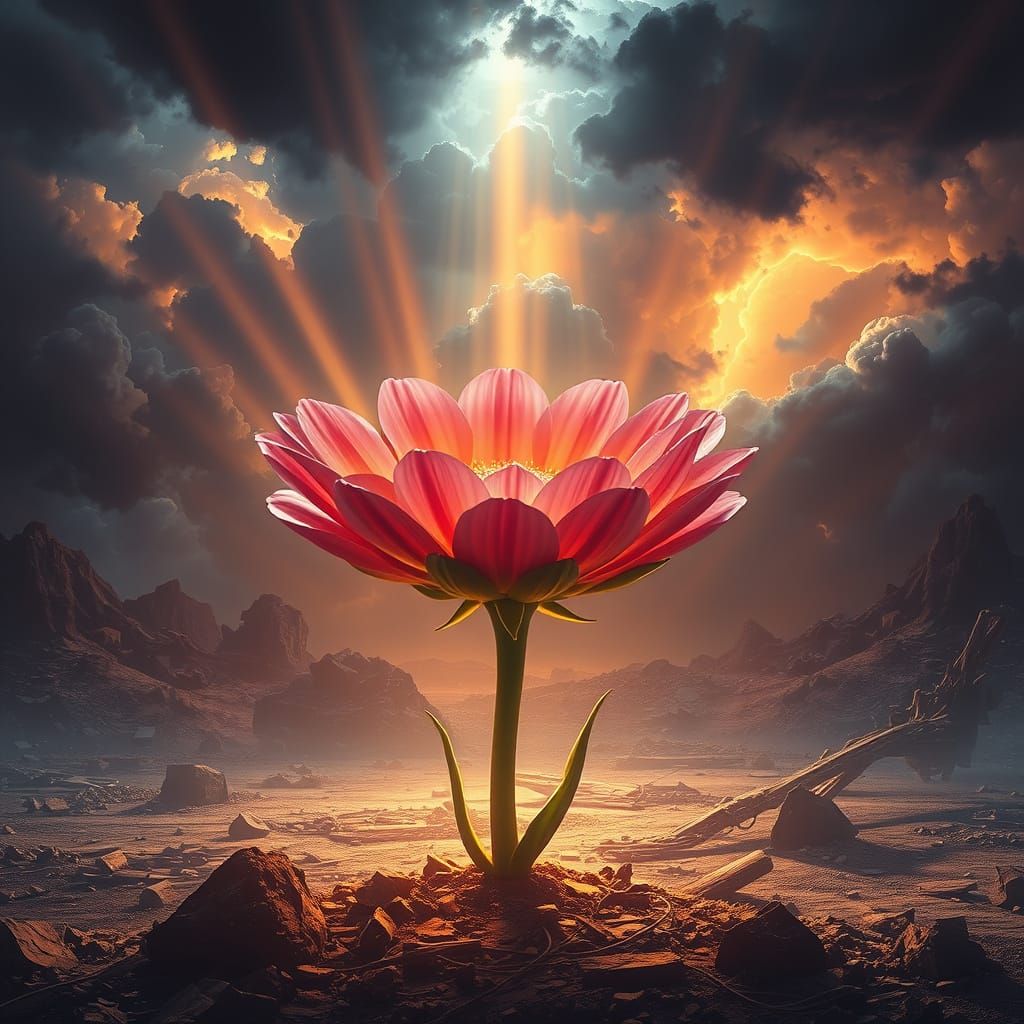Surreal Bioluminescent Flower Blooms on Desolate Earth