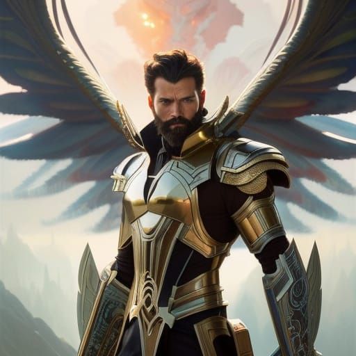 Armored Angel with Red Halo, Digital Illustration