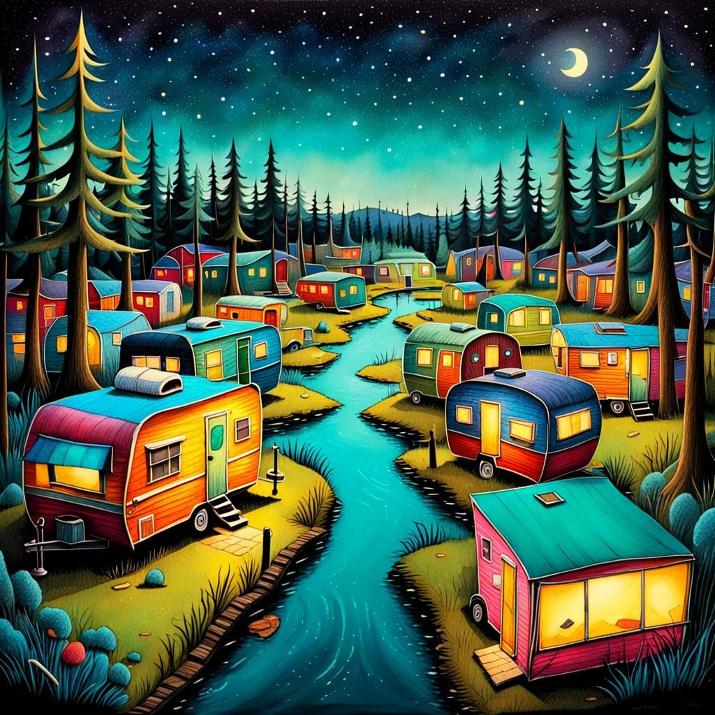 Whimsical Trailer Park Pop-Up Book Illustration