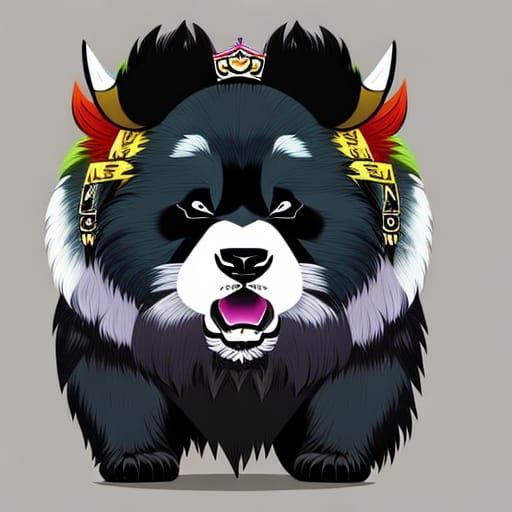 Anime Chow Chow Panda Hybrid in Dark Fantasy Style