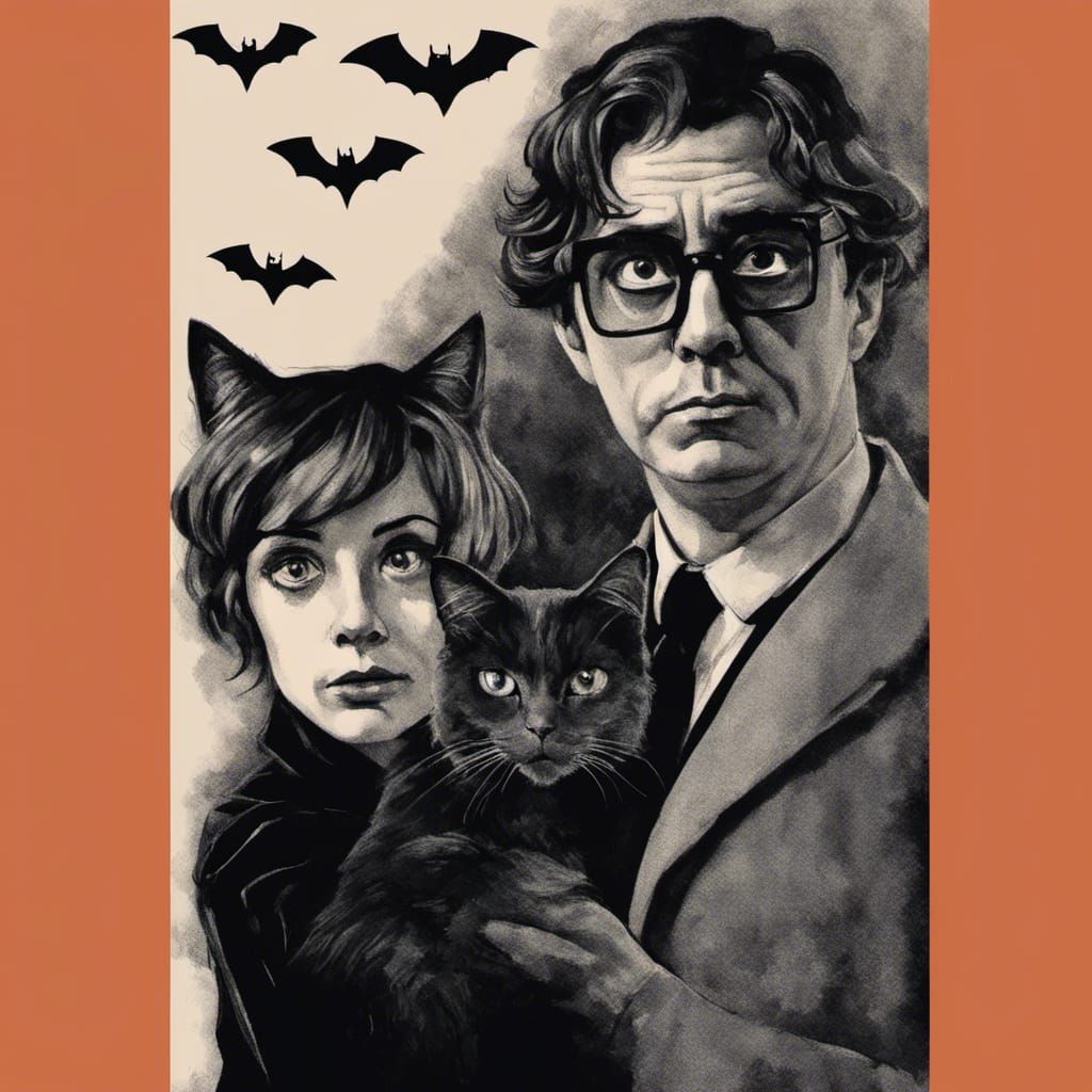 Black Cats in Film Noir Art Deco Style