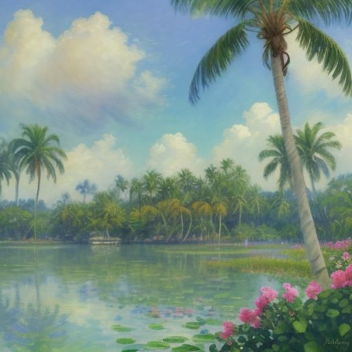 Island Paradise in Impressionist Style
