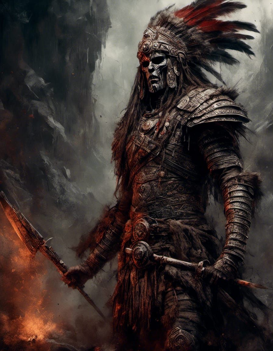 Detailed Aztec Warrior Matte Painting in 8K