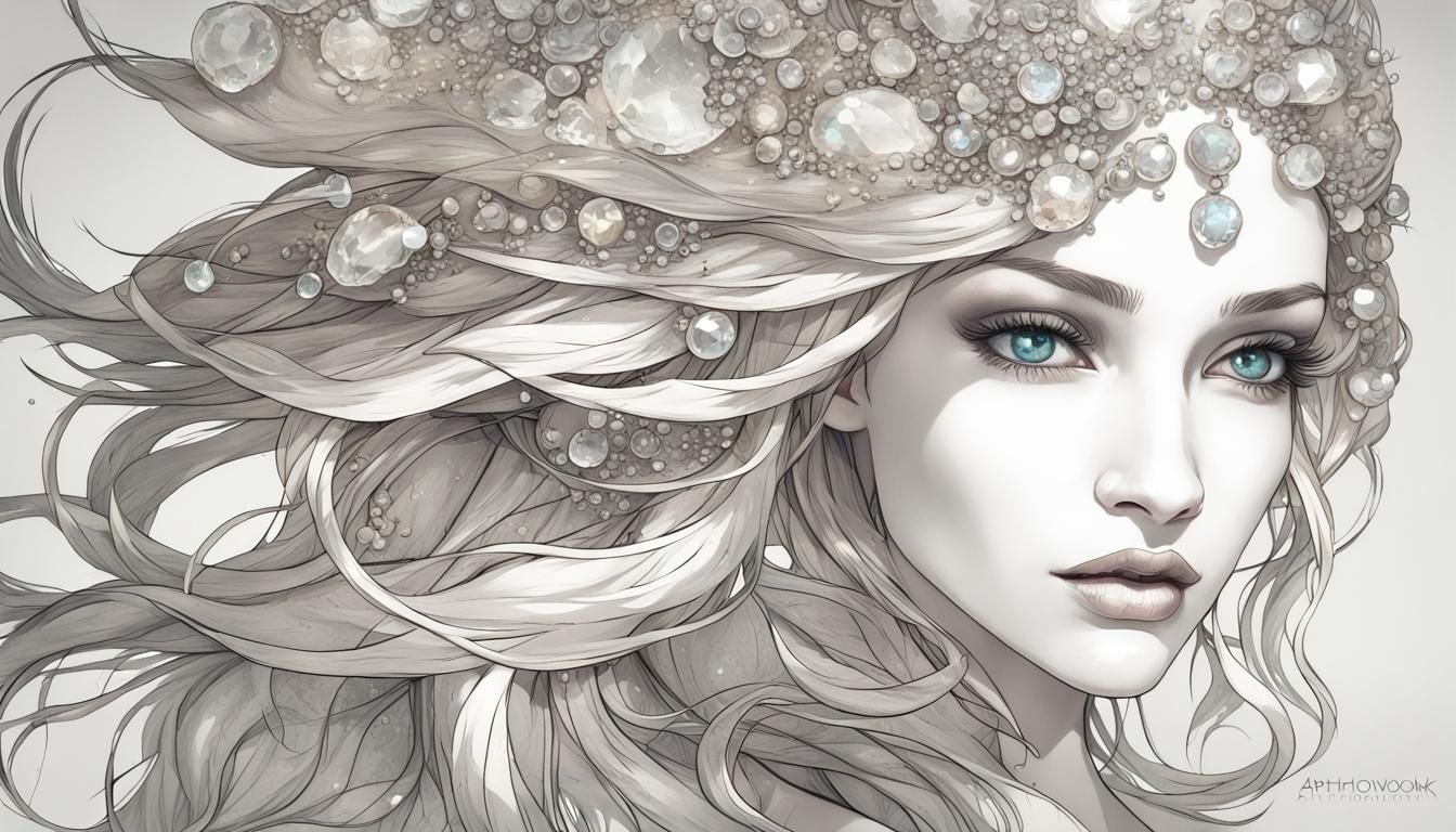 Crystalline Mermaid Portrait in Splash Art Style