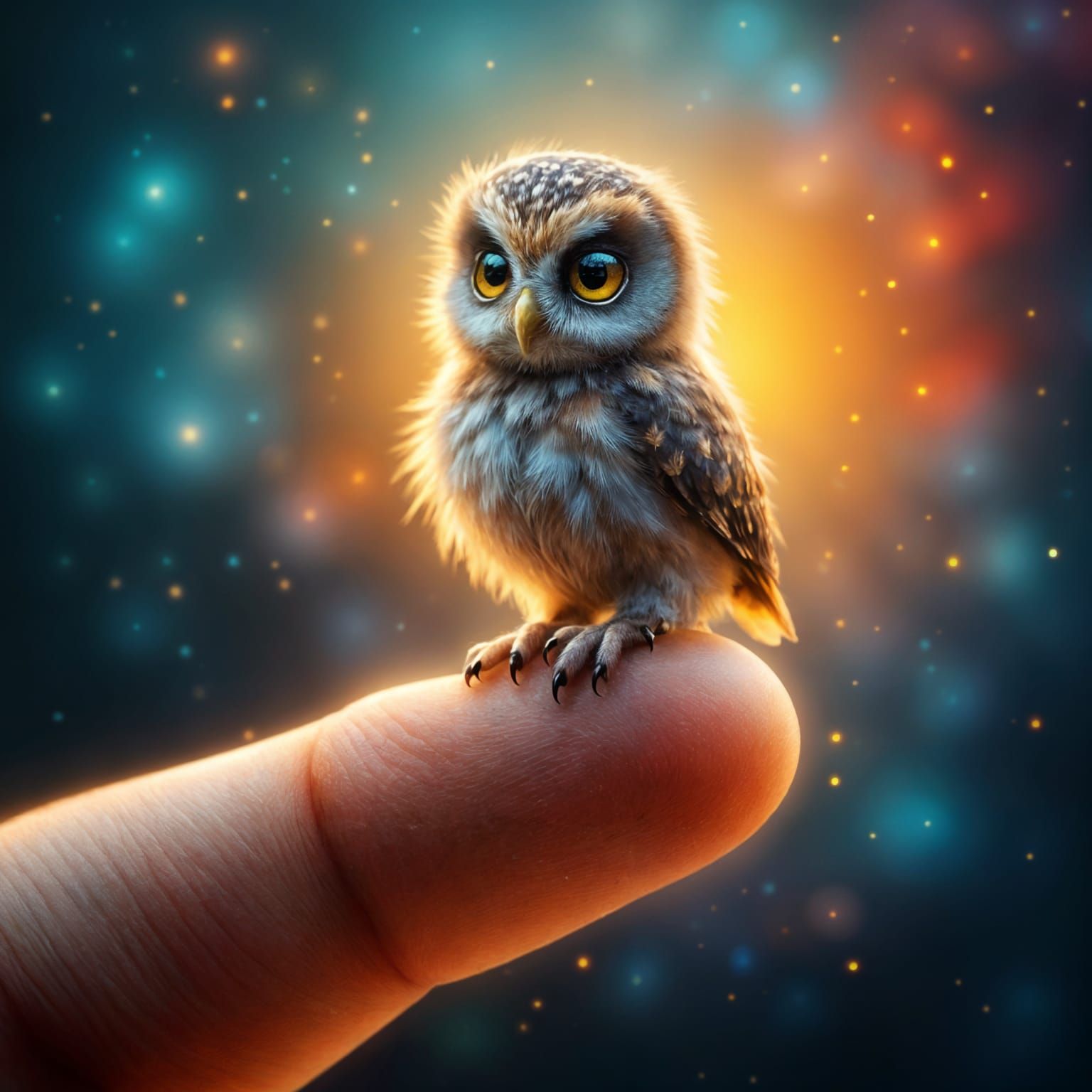 Vivid Miniature Owl in Dramatic Hyperrealistic Style