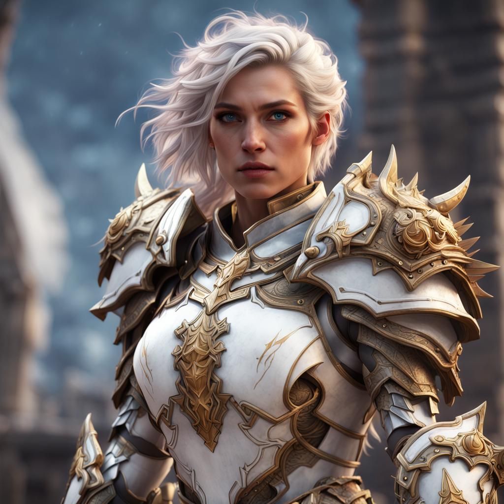 Female Paladin in White Armor: Fantasy Art